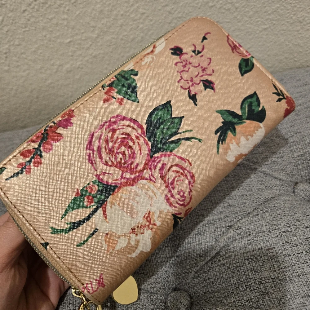 Betsey Johnson Pink Floral Wristlet Clutch
